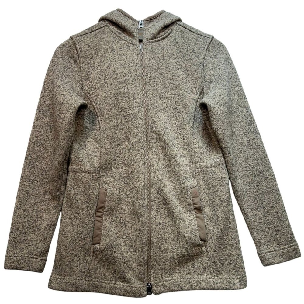 Lands' End Womens Fleece Full Zip Hooded Jacket Long Sleeve Size S Heathered Tan